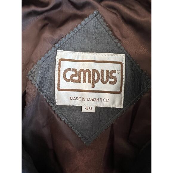 Campus Vintage dark Chocolate brown bomber leather jacket aviator Military Sz 40 - Picture 4 of 9